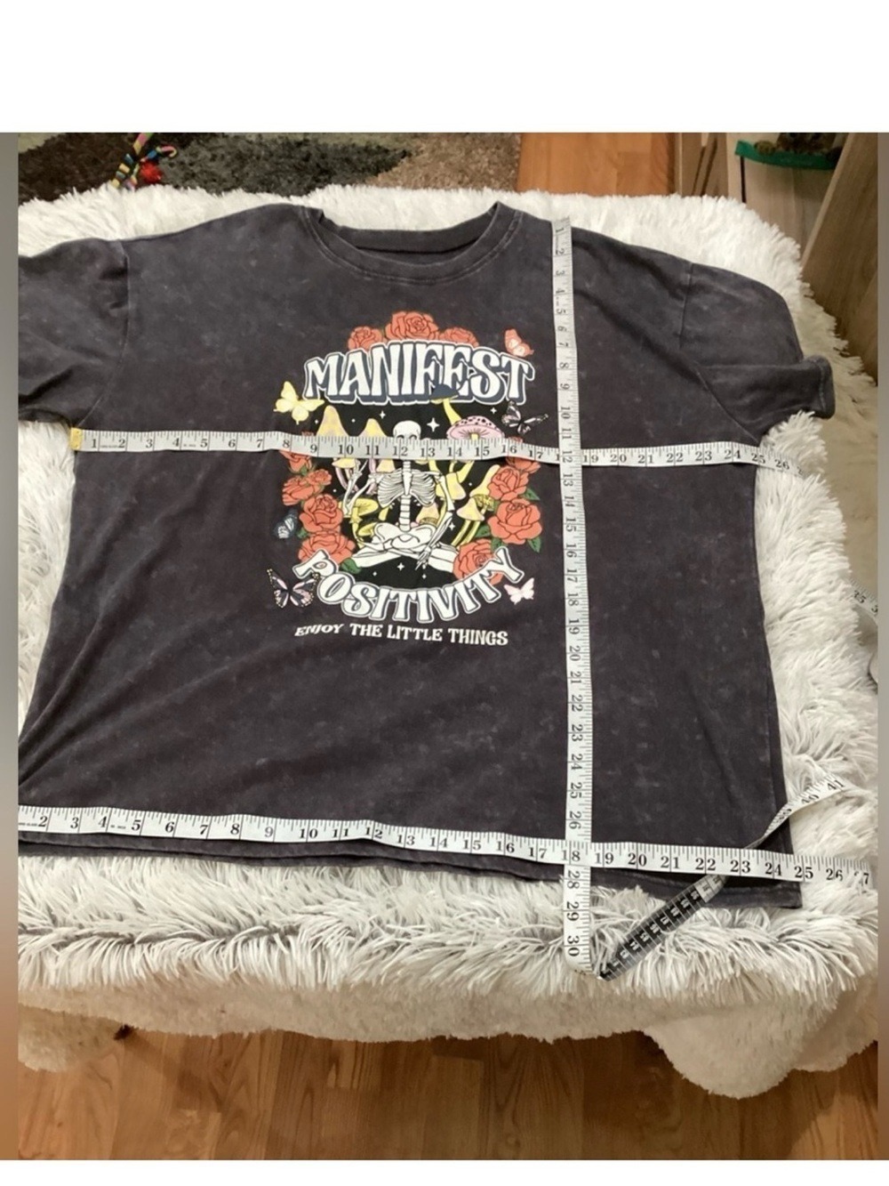 Orange Kiss Manifest Positivity Graphic Tee Size XL Acid Wash Gray Boho Goth - Picture 7 of 12